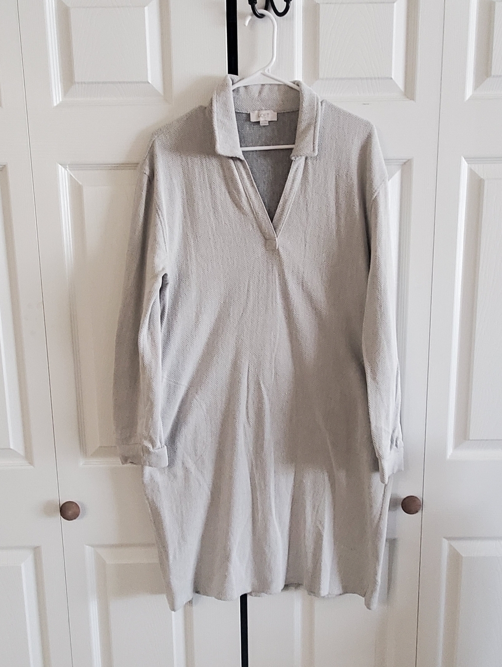 LOFT OUTLET COLLARED VNECK CHEVRON PRINT. MIDI DRESS. LONG SLEEVE POCKWTS XL